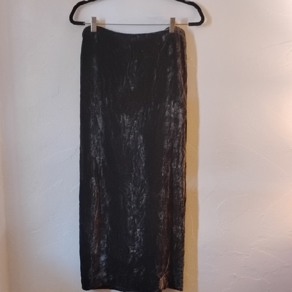 Donna Karan Vintage Dk Brown Crinkle Velvet Maxi Skirt New Sz 8 - Picture 1 of 11